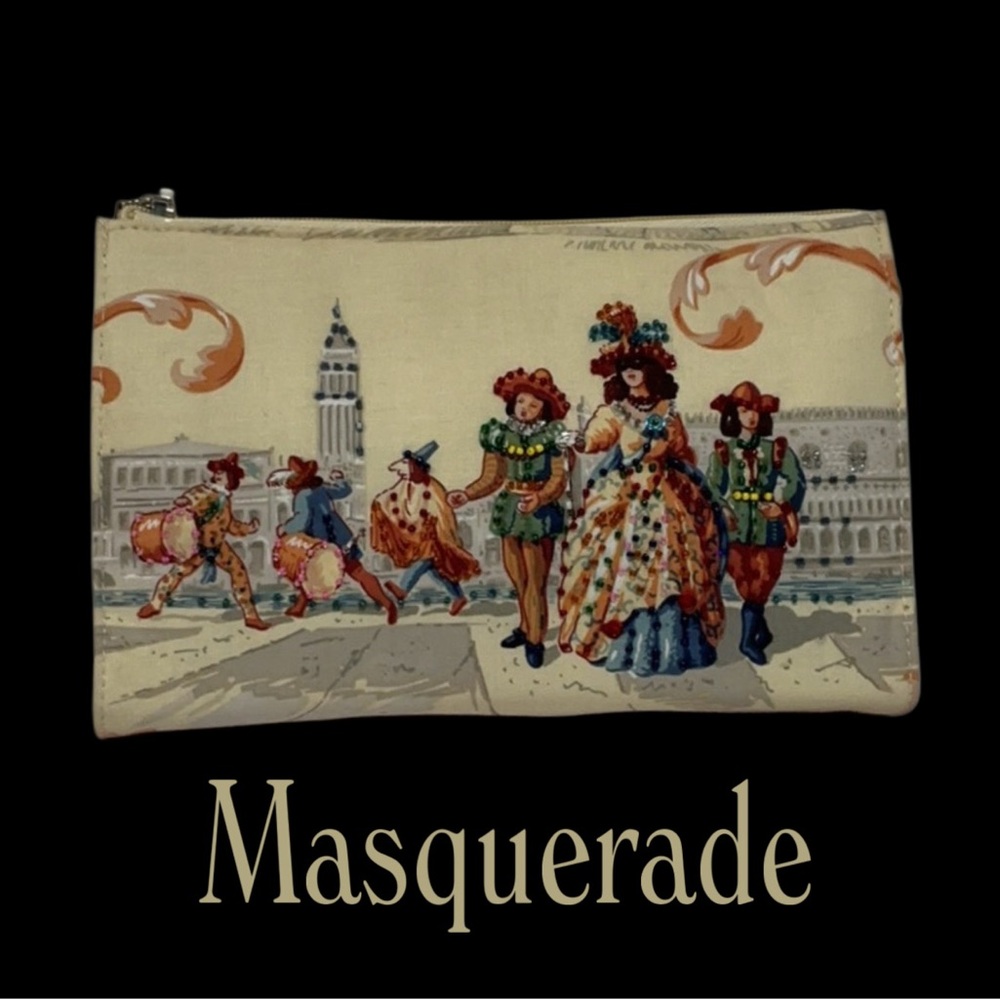 MASQUERADE Tapestry Beaded Clutch Purse Italian Figure Art